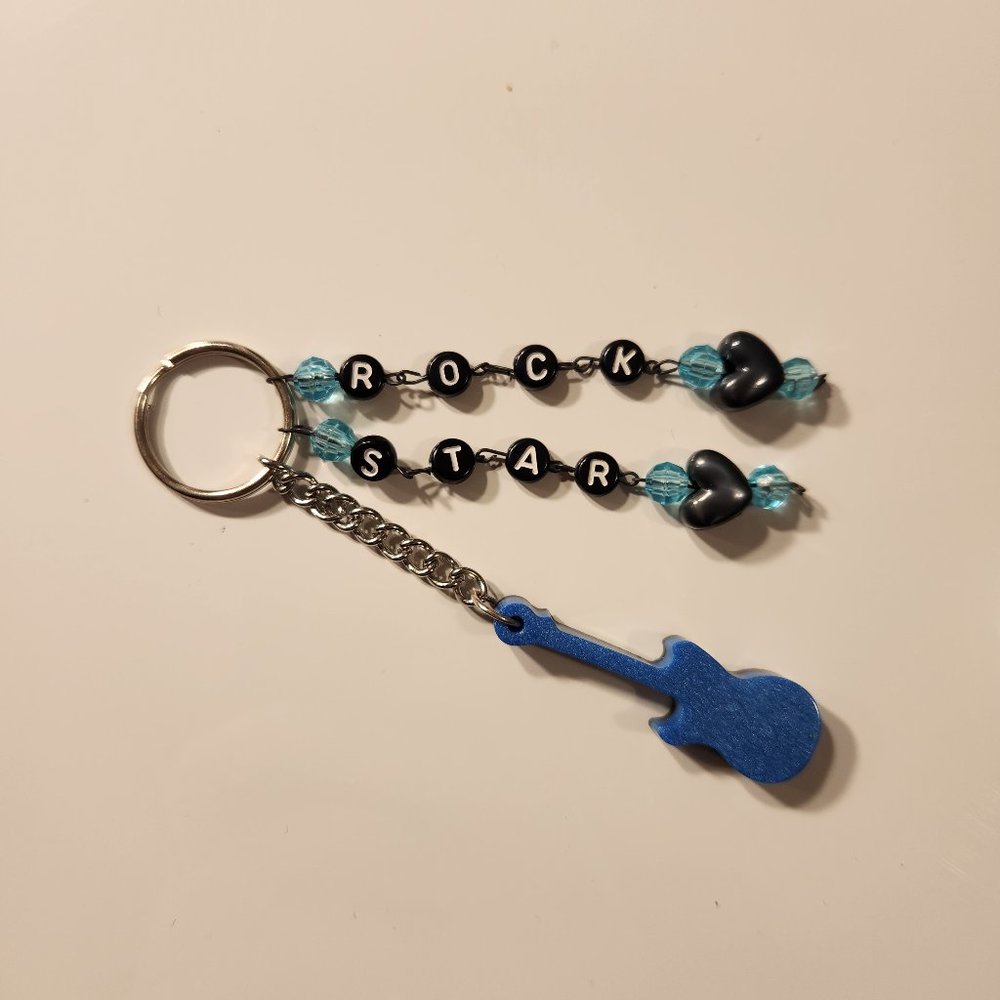 Blue and Black "Rock Star" Guitar Keychain